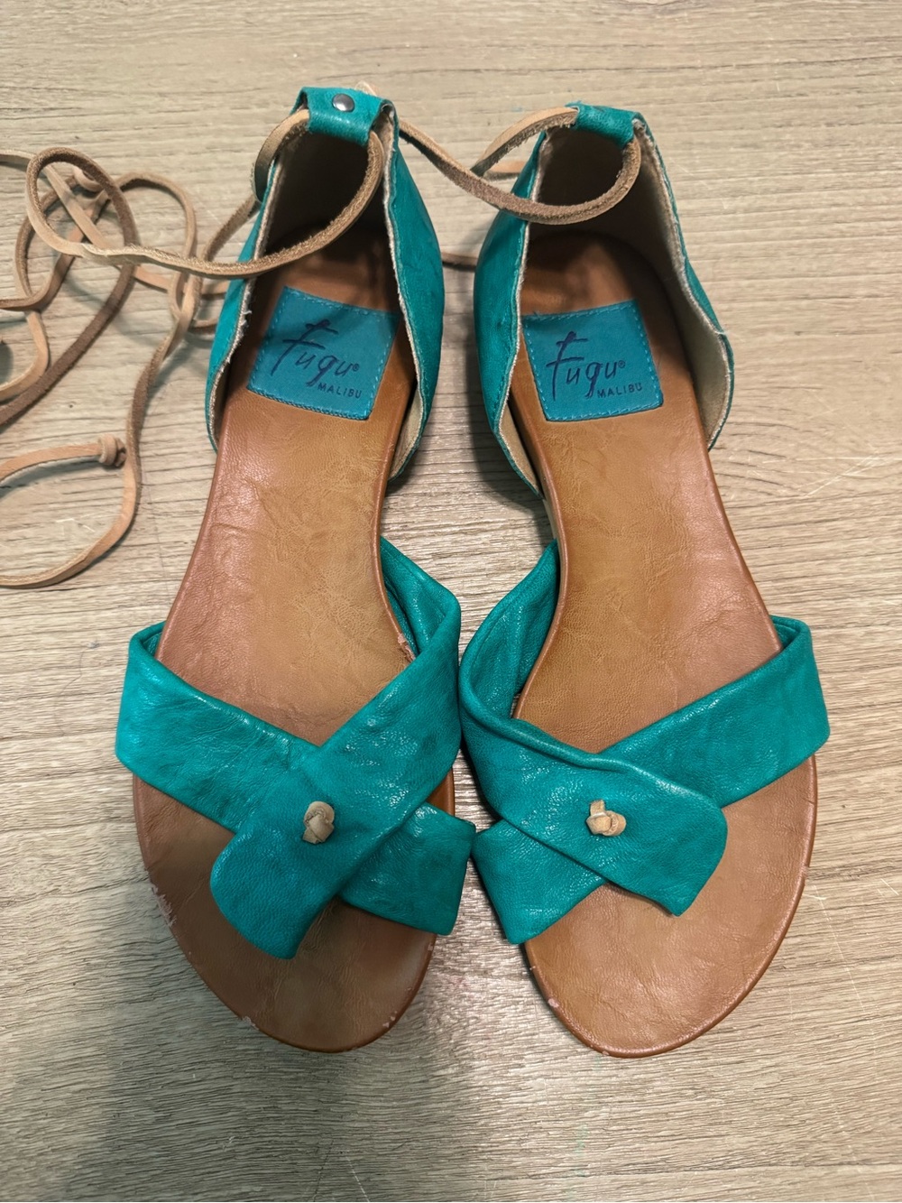 Fugu Malibu Teal Ankle-Tie Sandals